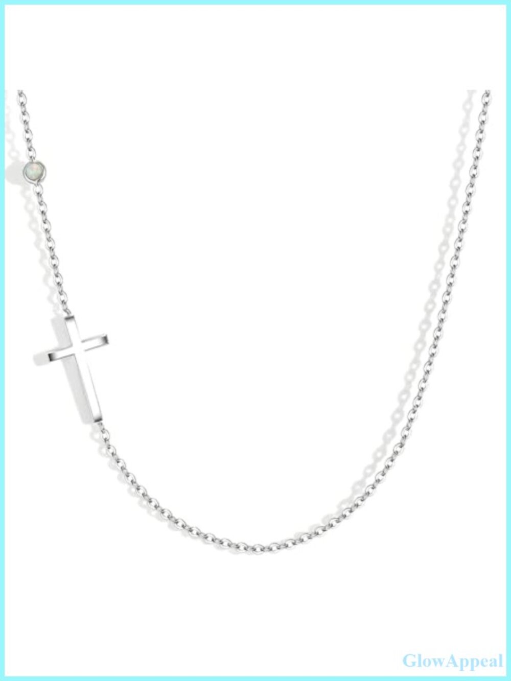 925 Sterling Silver Sideways Cross Necklace Created Opal 18" with 2" Extender